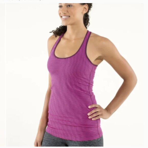 Lululemon Cool Racerback Hyper Stripe Raspberry Glo Light/Plum Size? S-M Women's - Picture 2 of 9